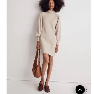 Madewell Sweater Dress Ribbed Knit Mock Neck Long Sleeve Tan‎ Womens Medium